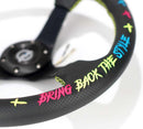 NRG Reinforced Steering Wheel - Oak Tree Outlaws 3in Deep/5mm Black Spk 350mm Wheel - Black Perf Lthr