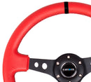 NRG Reinforced Steering Wheel (350mm / 3in. Deep) Red Suede with Blk Circle Cutout Spokes – Default Title