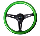 NRG 350mm Wood Grain Steering Wheel – 1.5" Deep Dish – Classic Wood Grain Steering Wheel Green Pearl/Flake Paint with Black 3-Spoke Center