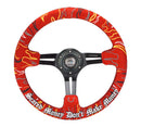 NRG Reinforced Steering Wheel (3in. Deep) Ryan Litteral Sig Black Alcan, Red Stich, Flame Embroidery – Default Title