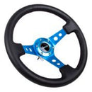 NRG Reinforced Steering Wheel (350mm / 3in. Deep) Black Leather with Blue Circle Cutout Spokes – Default Title