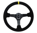 NRG 350mm Deep Dish Suede Steering Wheel – 3" Dish – Black Suede/X-Stitch with 5mm Black Spoke & Yellow CM