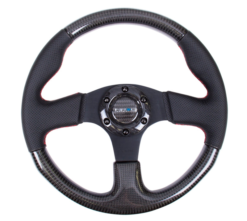 NRG Carbon Fiber Steering Wheel (315mm) Leather Trim w/Red Stitching