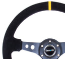 NRG Reinforced Steering Wheel (350mm / 3in. Deep) Black Suede with Circle Cut Spokes & Single Yellow CM – Default Title