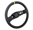 NRG Reinforced Steering Wheel (350mm / 3in Deep) Black Leather with NRG Arrow-Cut 2-Spoke & Sgl Yellow CM – Default Title