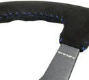 NRG 350mm Deep Dish Suede Steering Wheel – 3" Dish – Black Suede/Blue BBall Stitch with 5mm Matte Black Spokes
