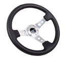 NRG Reinforced Steering Wheel (350mm/3in. Deep) White Leather with Blk Spoke/Round Holes/White Stripes