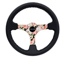 NRG Reinforced Steering Wheel (350mm / 3in. Deep) Black Leather Floral Dipped with Black Baseball Stitch – Default Title
