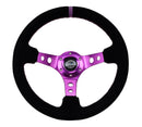 NRG Reinforced Steering Wheel (350mm / 3in. Deep) Black Suede with Purple Center & Purple Stitching – Default Title