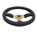 NRG Reinforced Steering Wheel (350mm / 2.5in. Deep) Leather Race Comfort Grip with 4mm Gold Spokes – Default Title