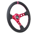NRG Reinforced Steering Wheel (350mm/3in. Deep) Black Leather/ Fuchsia Center Mark/ Fuchsia Stitching – Default Title
