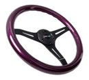 NRG 350mm Wood Grain Steering Wheel – 1.5" Deep Dish – Classic Wood Grain Steering Wheel Purple Pearl/Flake Paint with Black 3-Spoke Center