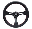 NRG Reinforced Steering Wheel (350mm / 3in. Deep) Black Leather/Red Stitch & Black 3-Spoke with Slits – Default Title