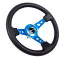 NRG Reinforced Steering Wheel (350mm/3in. Deep) White Leather with Blk Spoke/Round Holes/White Stripes – Default Title