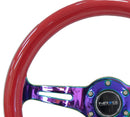 NRG 350mm Wood Grain Steering Wheel – 1.5" Deep Dish – Classic Wood Grain Steering Wheel Red Grip with Neo Chrome 3-Spoke Center