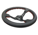 NRG Reinforced Steering Wheel (350mm / 3in. Deep) Black Leather/Red Stitch & Black 3-Spoke with Slits