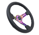 NRG Reinforced Steering Wheel (350mm / 3in. Deep) Black Leather/Blk Stitch with Neo Chrome Slits – Default Title