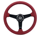 NRG Sport Wheel (350mm) 3 Solid Spokes - 1.5in Deep - Burgundy - Micro Suede - Black Stitching – Default Title
