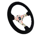 NRG Reinforced Steering Wheel (350mm / 3in. Deep) Black Suede Floral Dipped with Black Baseball Stitch – Default Title