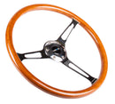 NRG Reinforced Steering Wheel (360mm) Classic Wood Grain with Chrome Cutout 3-Spoke Center – Default Title