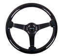 NRG 350mm Deep Dish Wood Grain Steering Wheel – 3" Dish – Classic Black Sparkle Wood Grain with Blk 3-Spoke Center