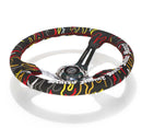 NRG Reinforced Steering Wheel R Litteral Sig 3in Deep/5mm Chrm Spk - Black Alc with Red Stitch