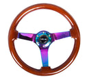 NRG 350mm Deep Dish Wood Grain Steering Wheel – 3" Dish – Classic Dark Wood with 4mm Neo Chrome Solid 3-Spoke