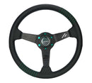 NRG Steering Wheel 1.5in Dish 350mm Black Perforated Leather - Emerald Stitching - Reinforced Spoke – Default Title