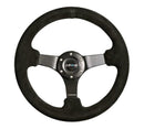 NRG Reinforced Steering Wheel (330mm / 3in Deep) Black Suede with Criss Cross Stitch with Blk 3-Spoke Center – Default Title