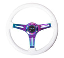 NRG 350mm Wood Grain Steering Wheel – 1.5" Deep Dish – Classic Wood Grain Steering Wheel White Paint Grip with Neo Chrome 3-Spoke Center