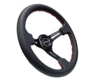 NRG Reinforced Steering Wheel (350mm / 3in. Deep) Black Leather/Red Stitch & Black 3-Spoke with Slits