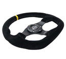 NRG Reinforced Steering Wheel (320mm) Sport Suede Flat Bottom with Yellow Center Mark