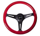 NRG 350mm Wood Grain Steering Wheel – 1.5" Deep Dish – Classic Wood Grain Steering Wheel Red Pearl/Flake Paint with Black 3-Spoke Center