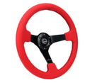 NRG 350mm Deep Dish Alcantara Steering Wheel – 3" Dish – Matte Black Spoke/ Red Alcantara with Black Stitching
