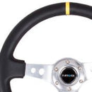 NRG Reinforced Steering Wheel (350mm / 3in. Deep) Black Leather with Circle Cut Spokes & Single Yellow CM – Default Title