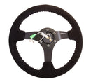 NRG Reinforced Steering Wheel (350mm / 3in. Deep) Black Suede with Blk BBall Stitch (Odi Bakchis Edition)