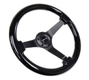 NRG 350mm Deep Dish Other Steering Wheel – 3" Dish – Black with Black Chrome Solid 3-Spoke Center