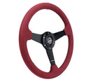 NRG Sport Wheel (350mm) 3 Solid Spokes - 1.5in Deep - Burgundy - Micro Suede - Black Stitching