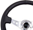 NRG Reinforced Steering Wheel (350mm/3in. Deep) White Leather with Blk Spoke/Round Holes/White Stripes