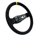 NRG Reinforced Steering Wheel (350mm / 3in. Deep) Black Suede with NRG Arrow Cut 2-Spoke & Yellow Mark