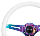 NRG 350mm Wood Grain Steering Wheel – 1.5" Deep Dish – Classic Wood Grain Steering Wheel Glow-N-The-Dark Green Grip with Neo Chrome 3-Spoke Center