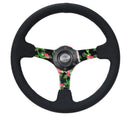 NRG Reinforced Steering Wheel (350mm / 3in. Deep) Black Suede with 5mm Floral 3-Spoke Center – Default Title