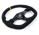 NRG Reinforced Steering Wheel (320mm) Sport Alcantara Flat Bottom with Yellow Center Mark