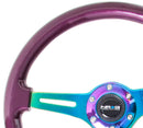 NRG 350mm Wood Grain Steering Wheel – 1.5" Deep Dish – Classic Wood Grain Steering Wheel Purple Pearl Paint with Neo Chrome 3-Spoke Center