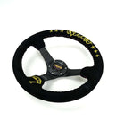 NRG Reinforced Black Perforated Leather Steering Wheel 350mm / 3in Deep with NVR Embroidery