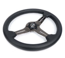 NRG Light Weight Gaming Steering Wheel - 350mm 3 Black Chrome Silver Spokes Perforated Leather
