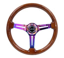 NRG Reinforced Steering Wheel (350mm / 3in. Deep) Brown Wood with Blk Matte Spoke/Neochrome Center Mark – Default Title