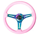 NRG 350mm Wood Grain Steering Wheel – 1.5" Deep Dish – Classic Wood Grain Steering Wheel Solid Pink Painted Grip with Neo Chrome 3-Spoke Center