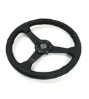 NRG Reinforced Black Perforated Leather Steering Wheel 350mm / 1.5in Deep with Goal Digger Black Stitch
