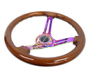 NRG Reinforced Steering Wheel (350mm / 3in. Deep) Brown Wood with Blk Matte Spoke/Neochrome Center Mark